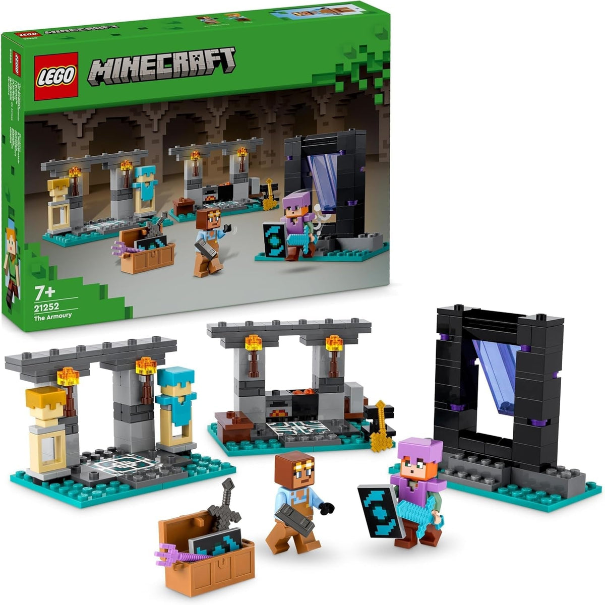 LEGO Minecraft The Armory Playset con figuras de héroes, armas de juguete y figura de Alex, juguete de acción para niños y niñas, regalo para jugadores y niños 7 años 21252 Juegos de construcción Besuche den LEGO-Store Single
