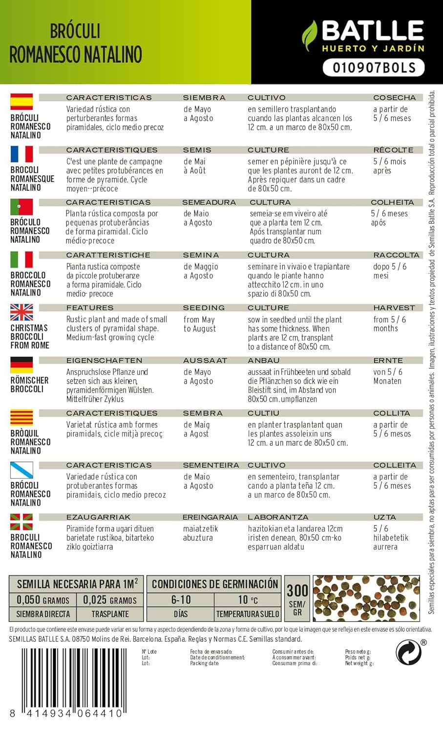 Batlle Gemüsesamen - Brokkoli Romanesco Natalino (Samen)