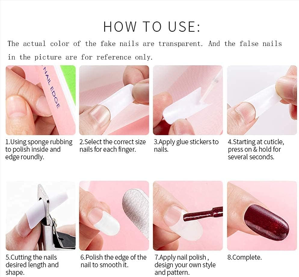 500 buc unghii false artificiale acrilice franceze naturale, sfaturi de artă cu cutie pentru femei și fete