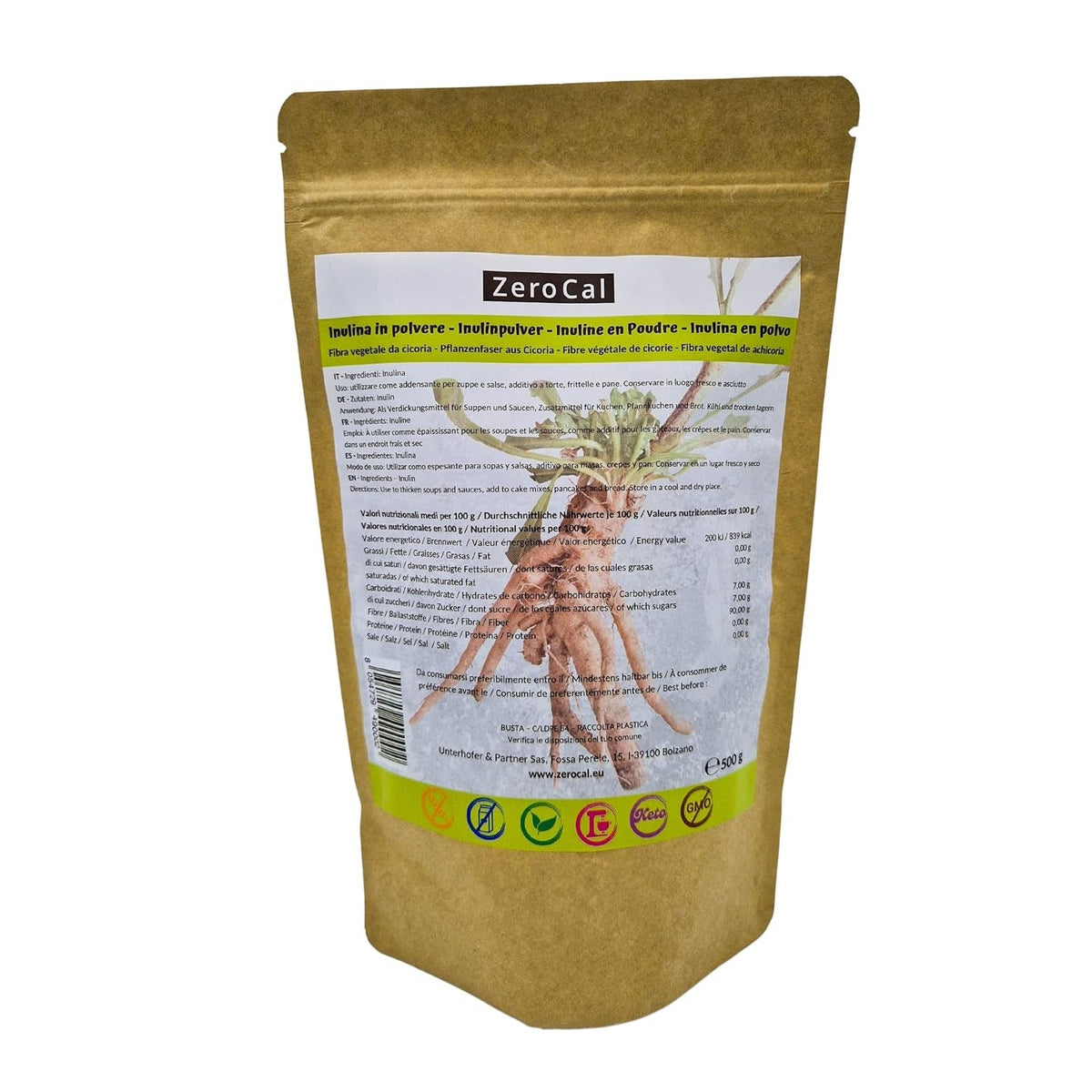 Zerocal - Inulina En Polvo De Achicoria-Wurzel 500 G | Inulin Mit Hohem Ballaststoffgehalt |100% vegano y sin gluten |Herkunft Deutschland Edulcorantes Naty Título predeterminado de la tienda