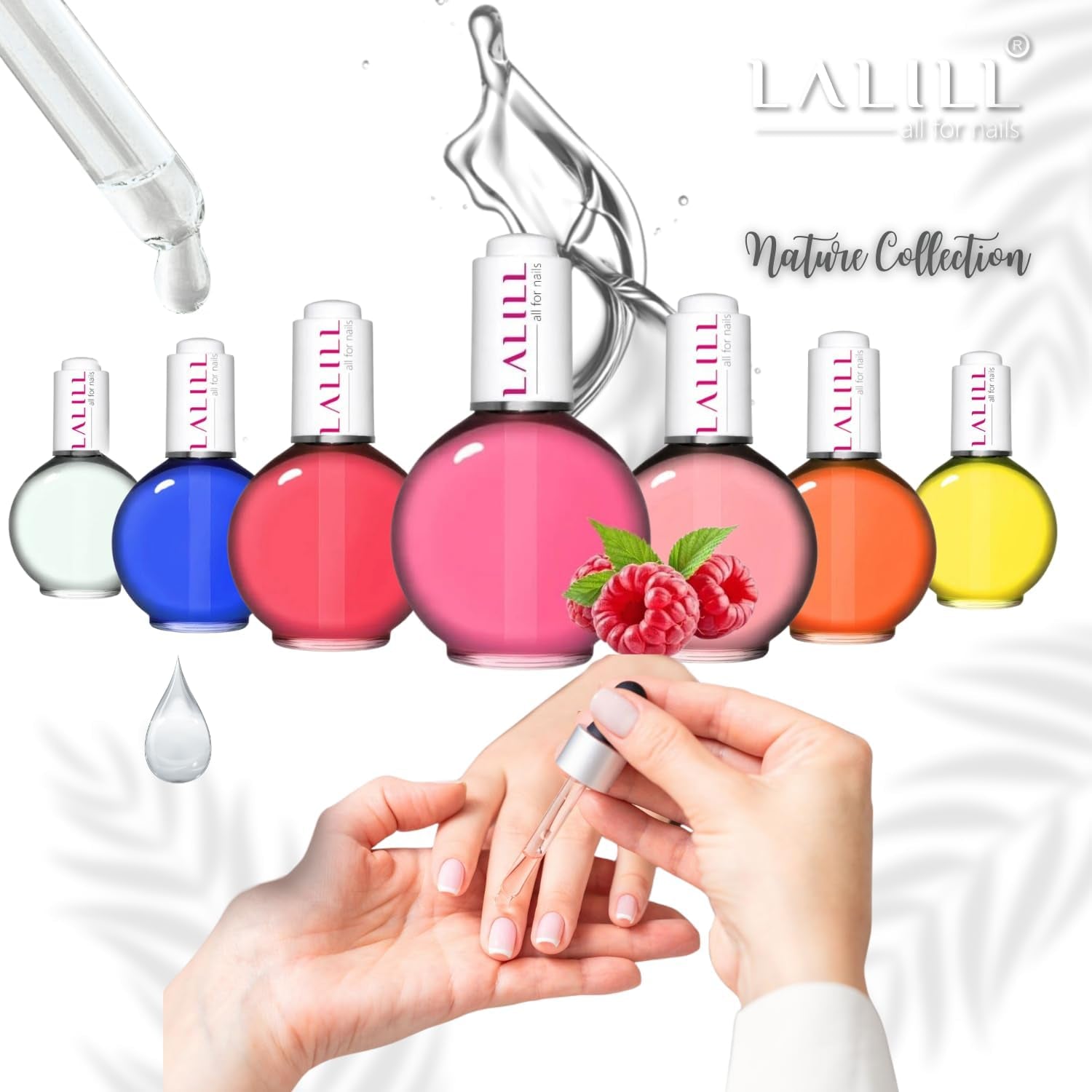 LALILL Nail Cuticle Oil 75Ml - Himbeere Nagelpflegeöl - Nagelöl Pflege Für Nägel Nagelhaut - SPA Maniküre Naildesign Hände - Vegan - Mit Pipette