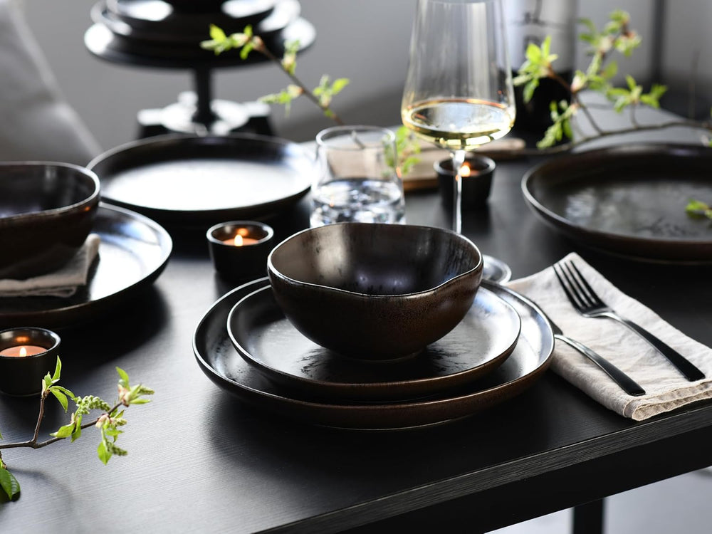 CreaTable, 21249, seria Natura Organic RUSTY, set de veselă cu 12 piese pentru 4 persoane, set de farfurii din gresie, potrivit pentru mașina de spălat vase și cuptorul cu microunde, fabricat în Europa