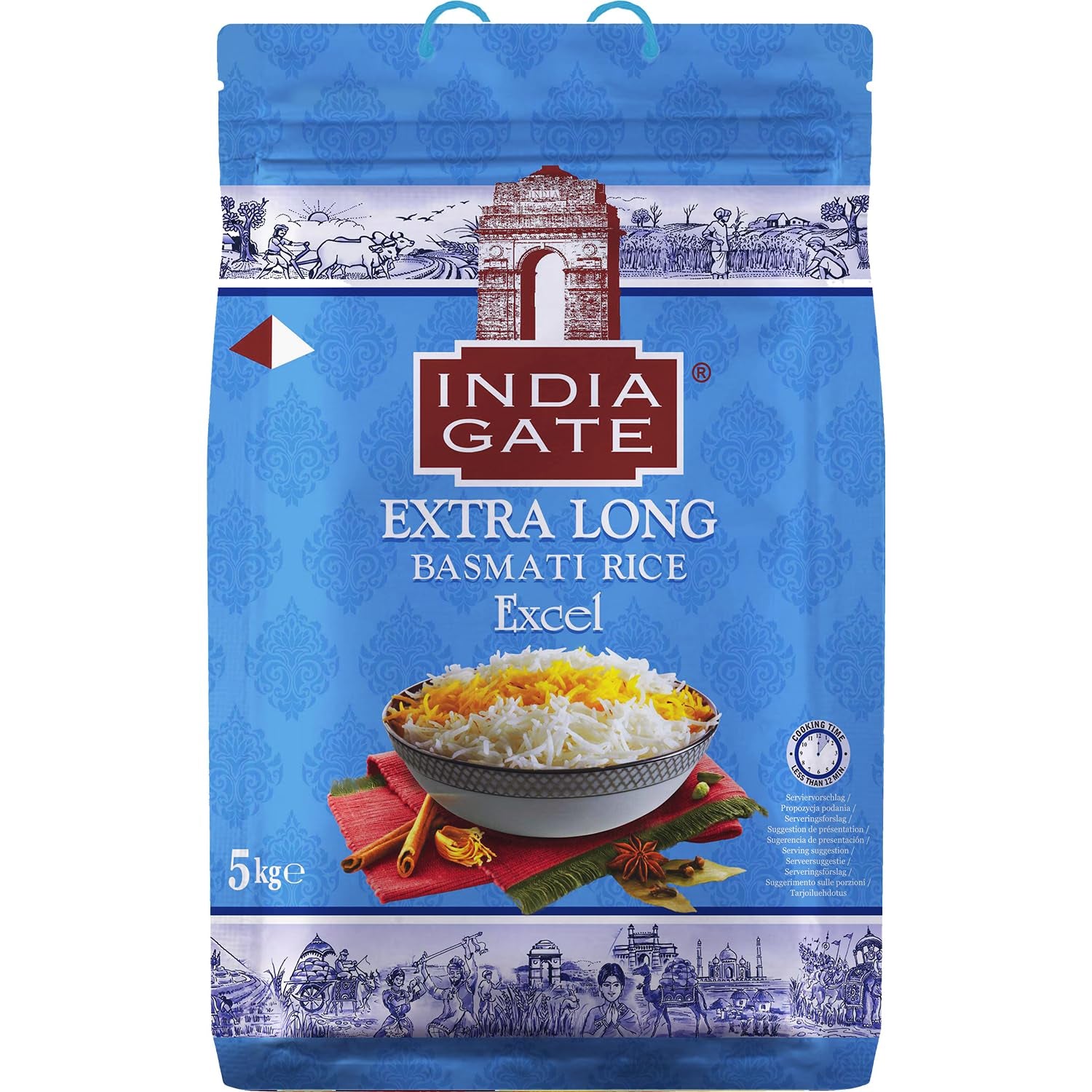 INDIA GATE Arroz Basmati Premium – Arroz fino y aromático de grano largo de la India, grano fino y largo (1 x 5 kg)