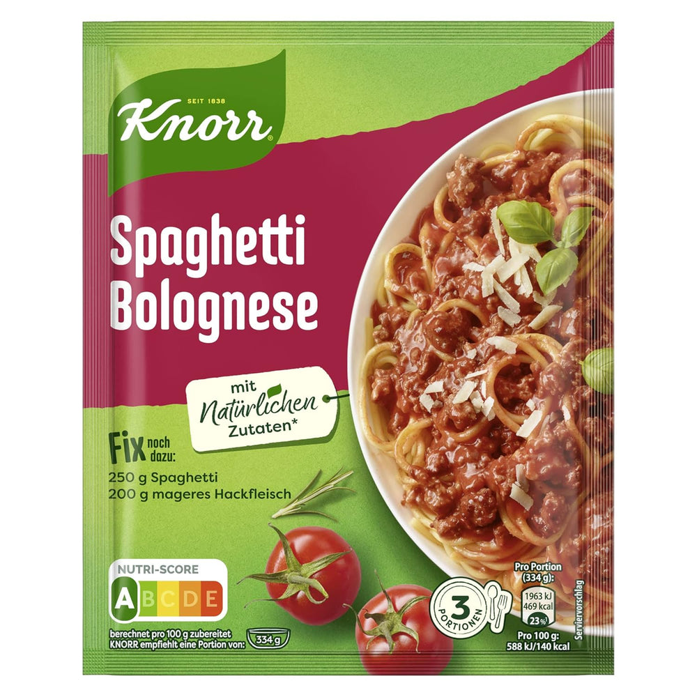 Knorr Fix Würzmischung Spaghetti Boloñesa para un delicioso plato de fideos con ingredientes naturales 40 g