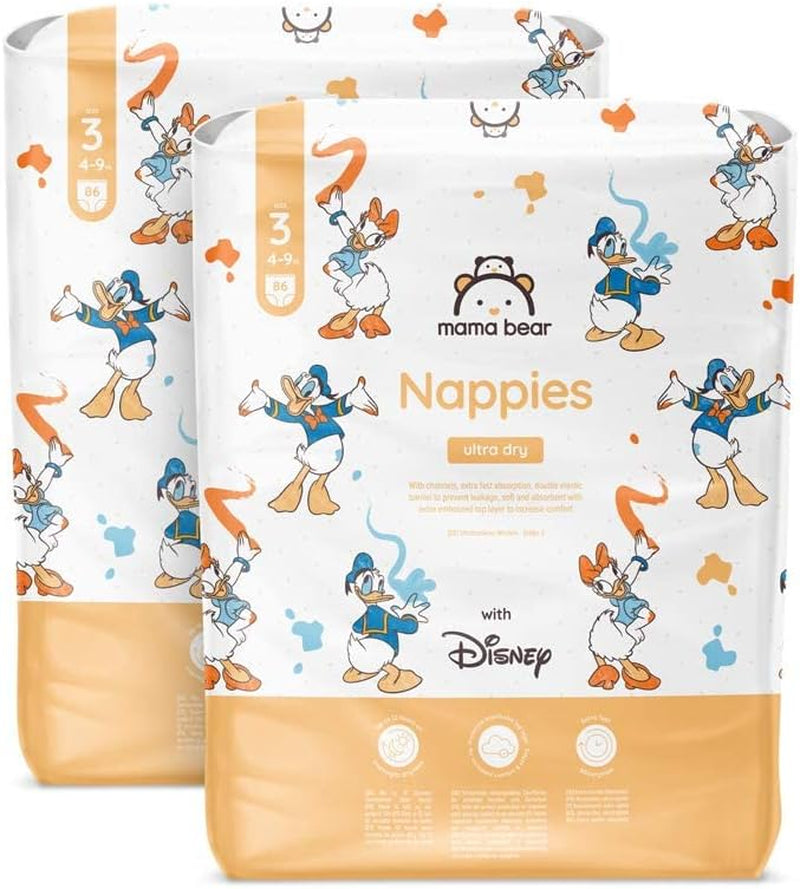 Marca Amazon: Mama Bear Disney Pañales ultra secos, tamaño 3 (4-9 kg) - Caja mensual, blanco, 172 unidades (2 paquetes de 86)