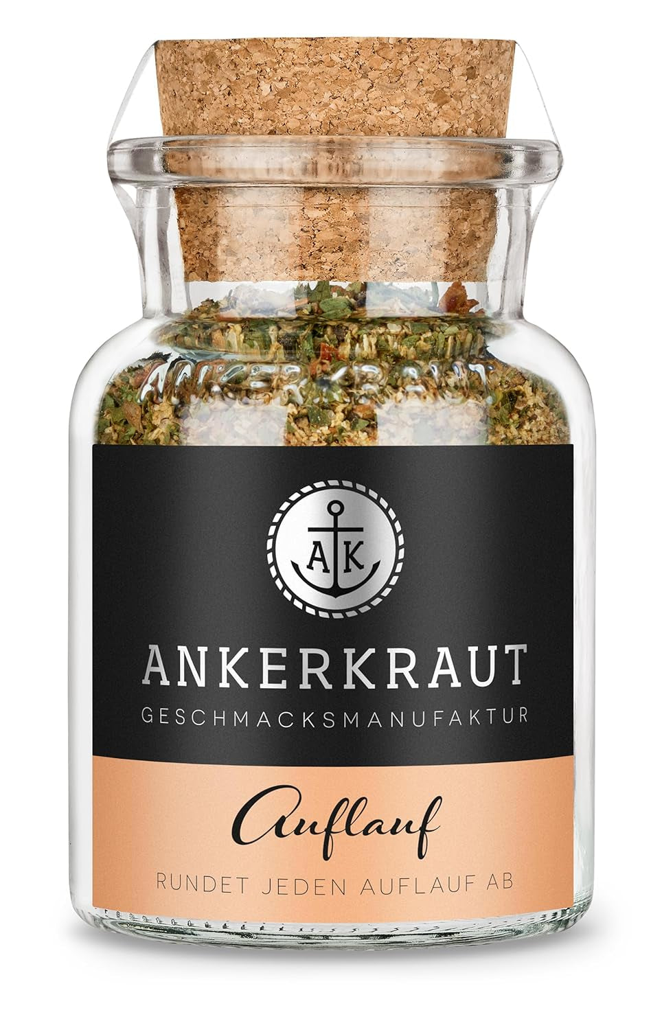 Ankerkraut Auflauf, für Gemüse-, Kartoffel- und Nudelauflauf, Gewürzsalz mit Pfeffer, Parsilie, Knoblauch, Karotte, 90 g en Korkenglas
