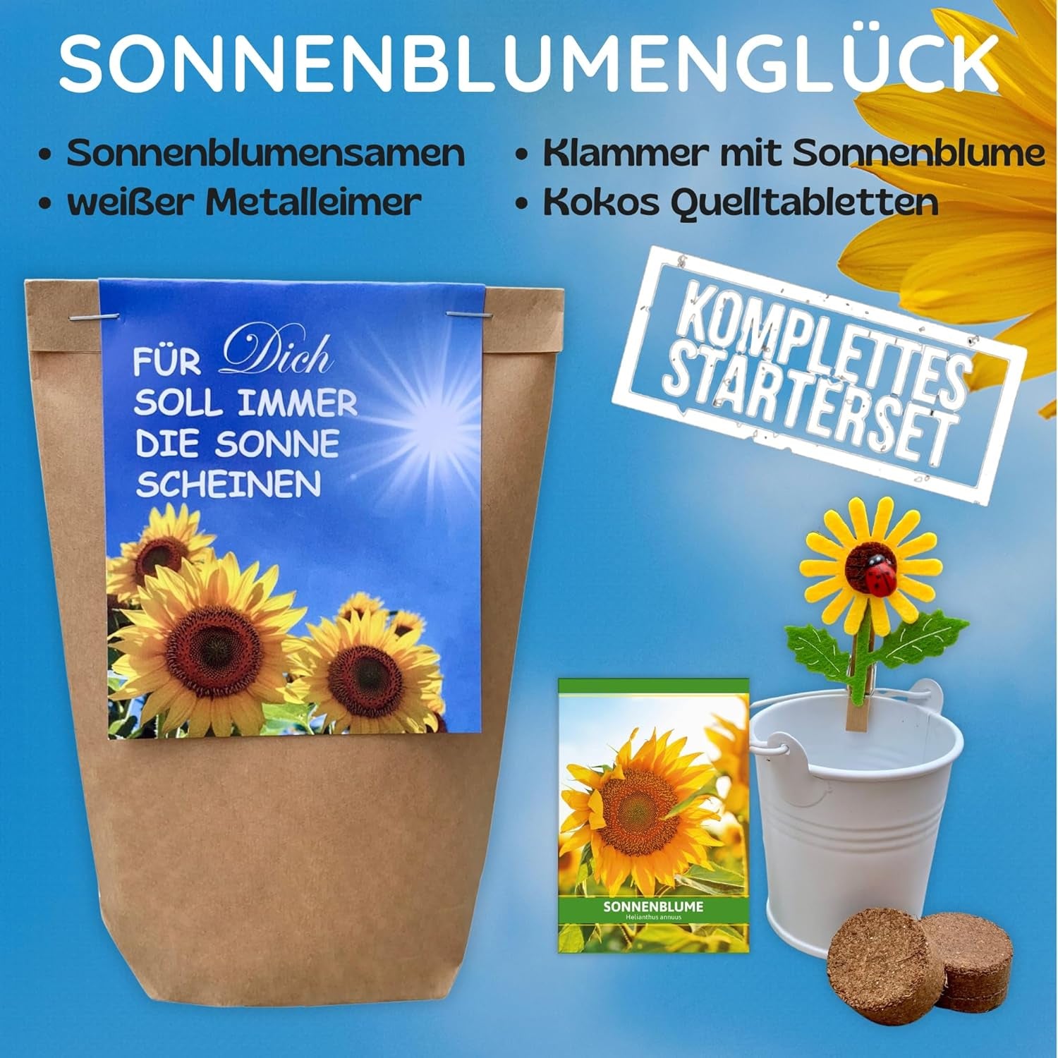 Cadou pentru femei - Fie ca soarele să strălucească mereu pentru tine - Kit de cultivare a florii-soarelui, geantă surpriză pentru idei de cadouri, kit de plantare