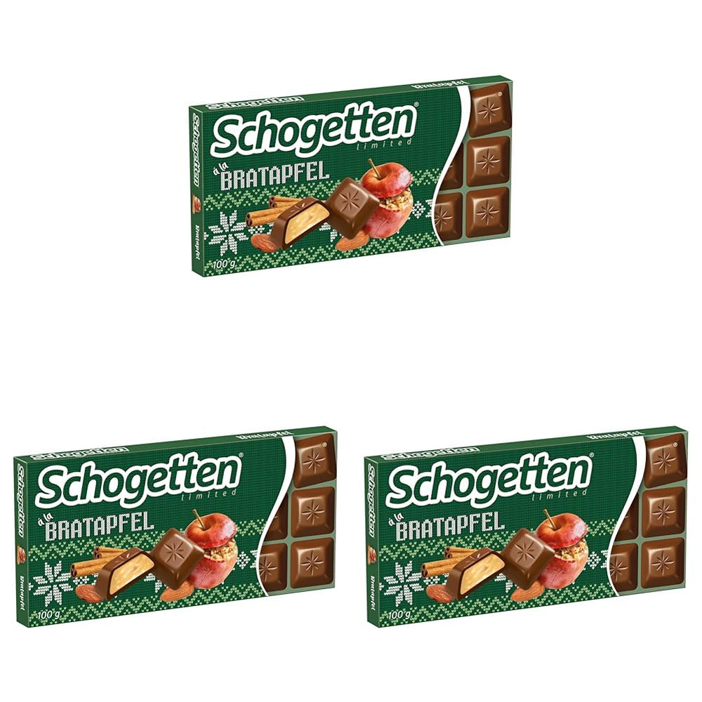 Schogetten Edición de invierno con manzanas maduras I Barra de chocolate 100g I con chocolate con leche y en cómodos trozos individuales