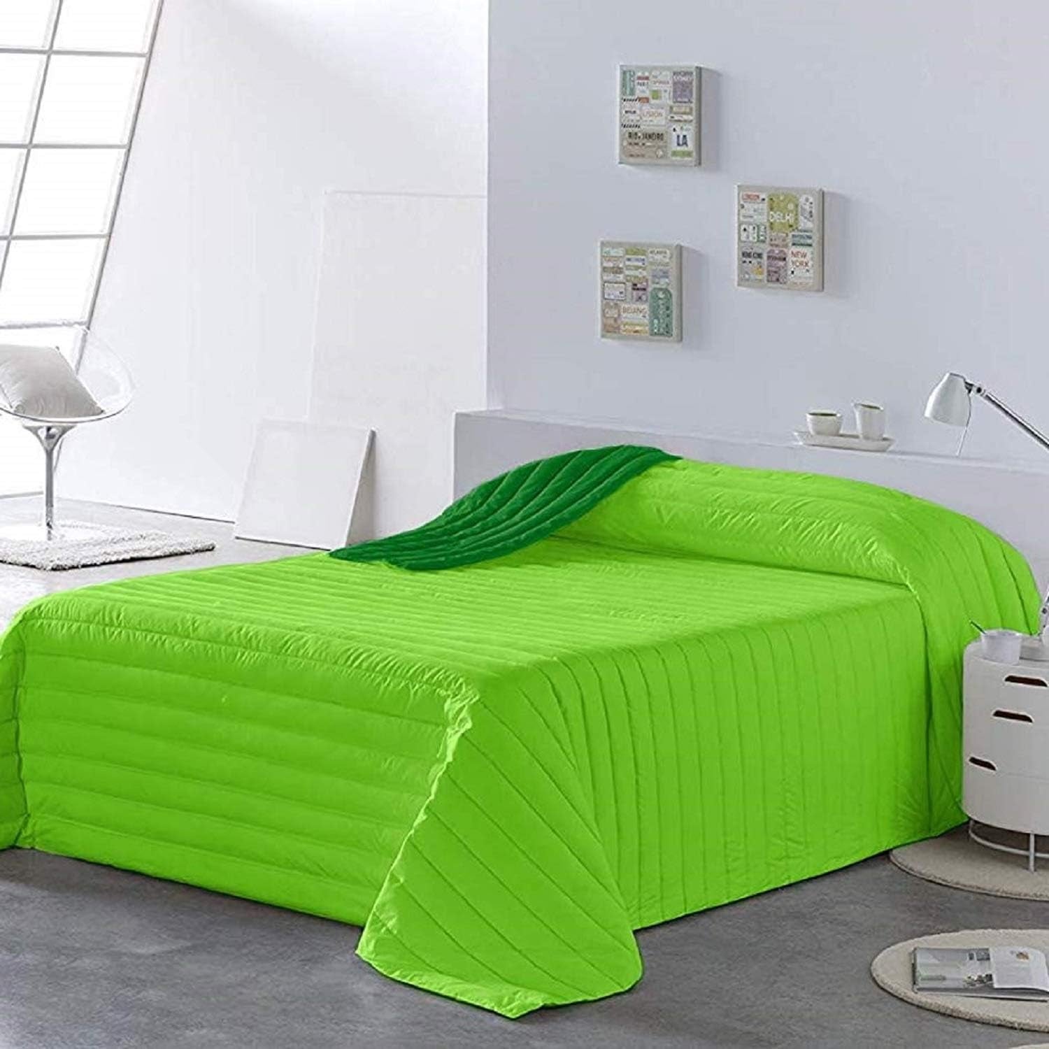 PETTI Artigiani Italiani - Cubrecama individual, colcha de doble cara, colcha de muelles, azul medianoche, blanco, 100% Made in Italy