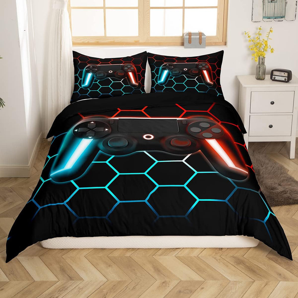 Juego de ropa de cama Gamer para jóvenes, 155 x 220, juego de cama para niños, adolescentes, hombres, vídeos, decoración, juego de cama reversible, funda verde, mando de juegos retro, cama de lujo, color blanco, 2 piezas