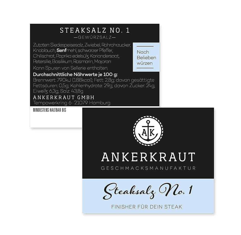 Ankerkraut Steaksalz No. 1, das perfekte Finisher- und Steakhouse-Salz, 80 g en Korkenglas