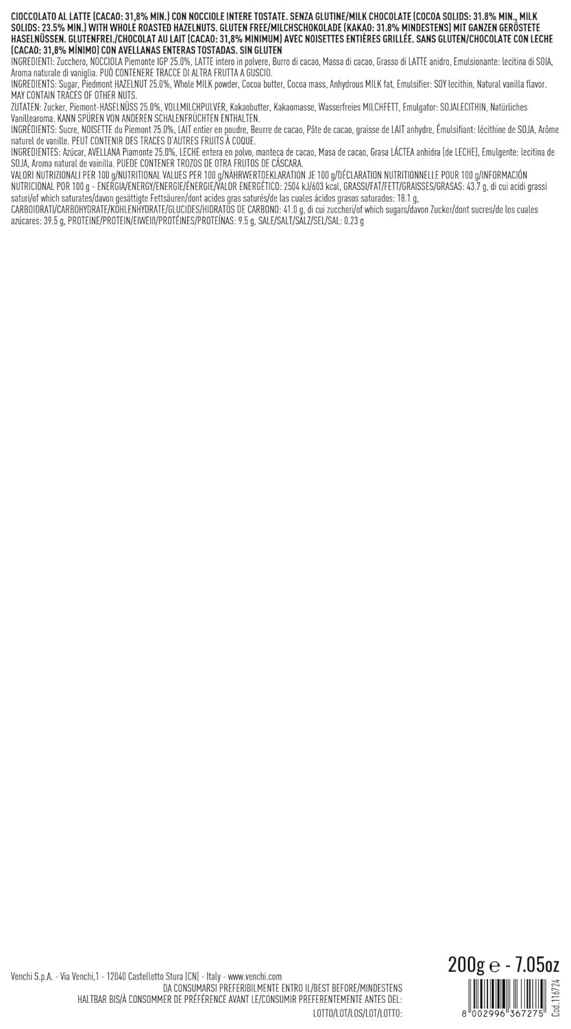 Venchi, Brutto&Buono, barra de chocolate con leche en forma de abeto "Avellana del Bosque del Piamonte" hecha a mano, 200 g, sin gluten, colección navideña de edición limitada, idea de regalo