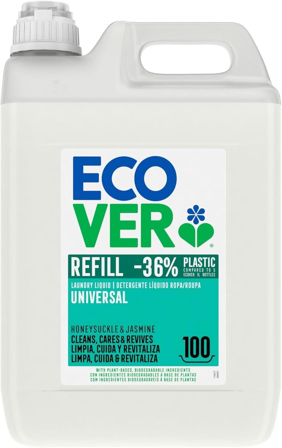 Detergente universal para ropa Ecover Hibiscus & Jasmine (5L/100 lavados), Detergente líquido con ingredientes vegetales, Detergente nutritivo para conservar y proteger la ropa Naty Shop 5 litros