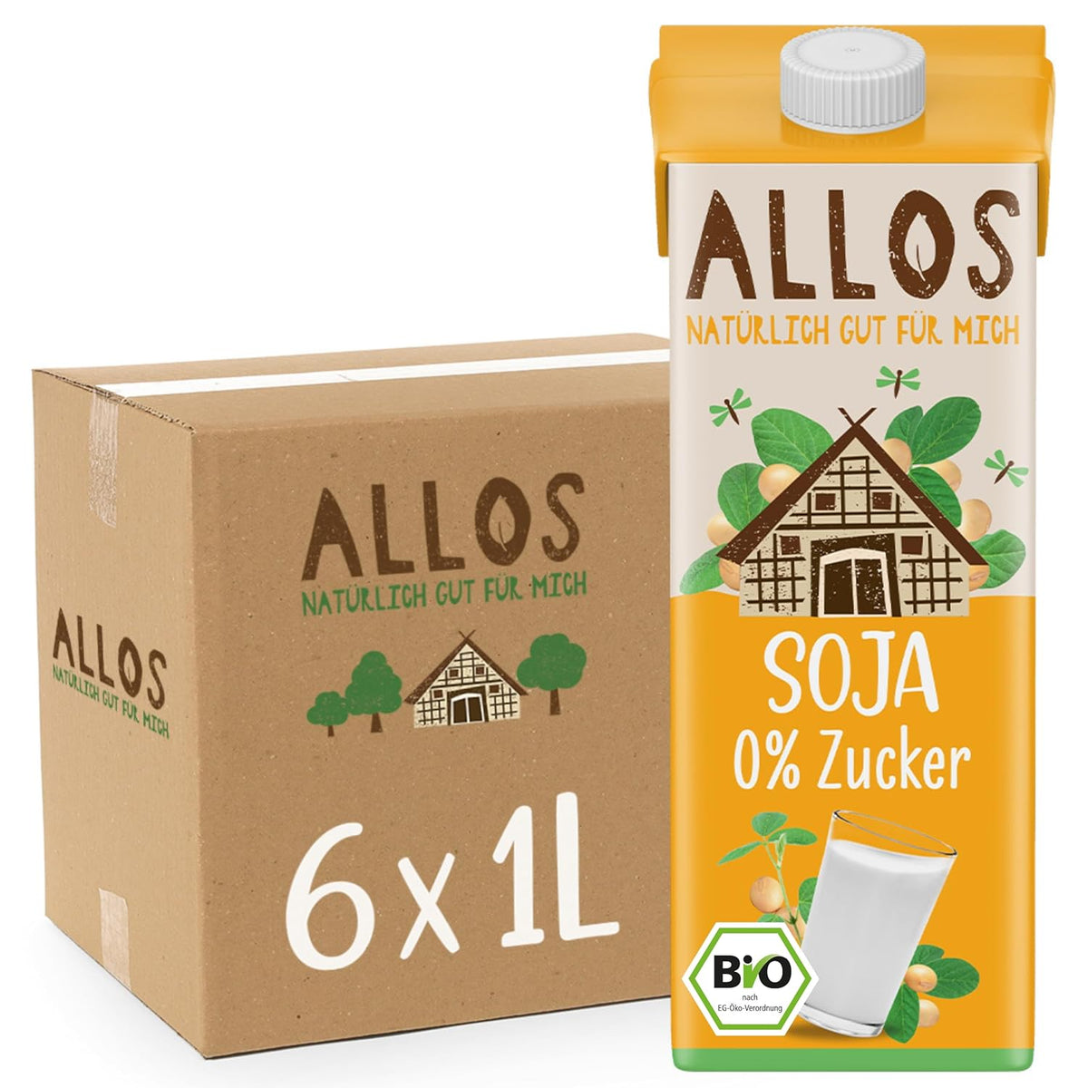 Allos Bio Sojadrink sin Zucker | Milchalternative de Soja | Bebida de soja | Bebida auf Pflanzenbasis | bebida vegana | ohne zugesetzten Zucker | vegano | sin lactosa | 1 Litro (6 Piezas)