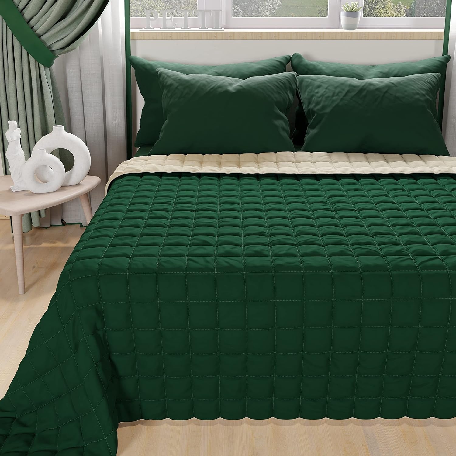 PETTI Artigiani Italiani - Colcha Individual Colcha Primavera Doble Cara Azul Medianoche Blanco 100% Made in Italy Edredones y Edredones Naty Shop Verde Taupe Una Piazza E Mezza