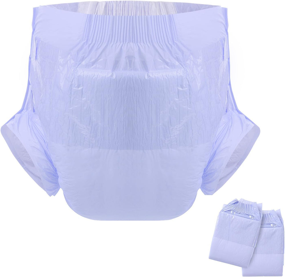 CutiePlusU Pañales para adultos, superficie seca, máxima absorbencia durante la noche, pañal desechable para incontinencia, azul, paquete de 2 (mediano 71-96 cm)