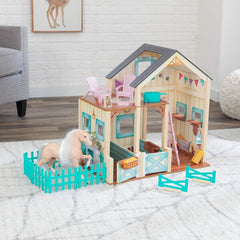 Casa de păpuși Kidkraft Sweet Meadow Horse Stable cu cal - set de joacă din lemn cu mobilier și accesorii, cadou de jucărie cu cal pentru băieți și fete de la 3 ani, 63534 Casute de papusi Naty Shop