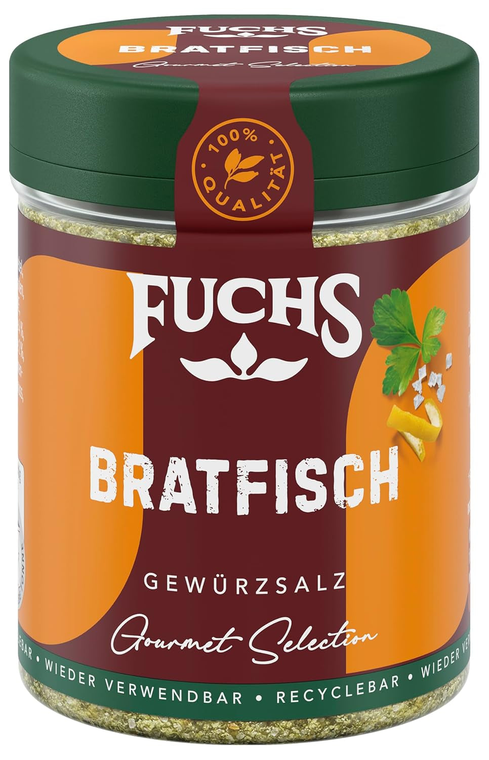 Fuchs Gourmet Selection Klassisch/Heimisch – Bratkartoffel Gewürzsalz, nachfüllbares Kartoffel Gewürz, Salz zum Würzen von Brat- & Ofenkartoffeln, Pommes Frites & Co, vegano, 70 g