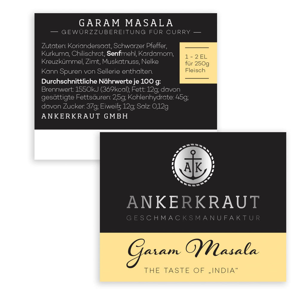 Ankerkraut Garam Masala, Gewürz für indisches Gericht, Leckeres Curry mit Fleisch würzen, Taste of India, 65 g en vaso de corcho