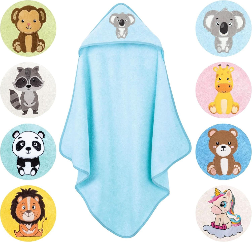LAYNENBURG Toalla de baño con capucha Premium Baby, 100% algodón - Oeko TEX, 80 x 80 cm Madre e Hijo Naty Shop Azul claro, koala