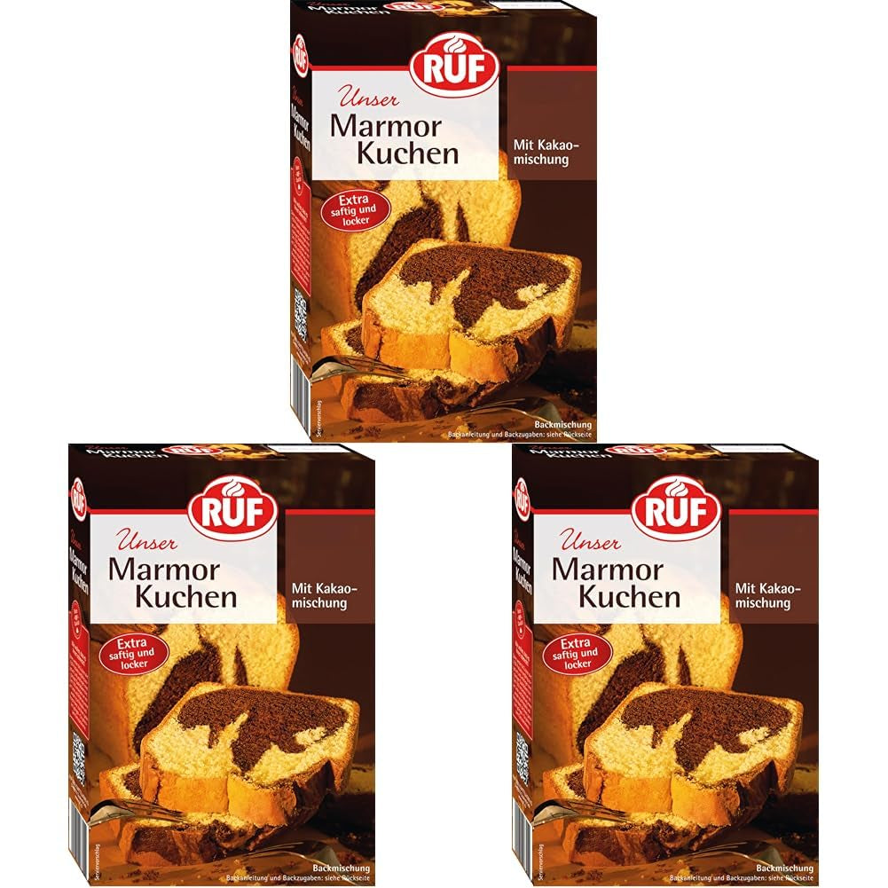 RUF Marmorkuchen, Backmischung Für Einen Kuchen Mit Marmormuster, Hellerteig Mit Kakaomischung, Extra Saftig Und Locker, Vegane Variante Möglich Naty Shop 450 G (paquete de 3)