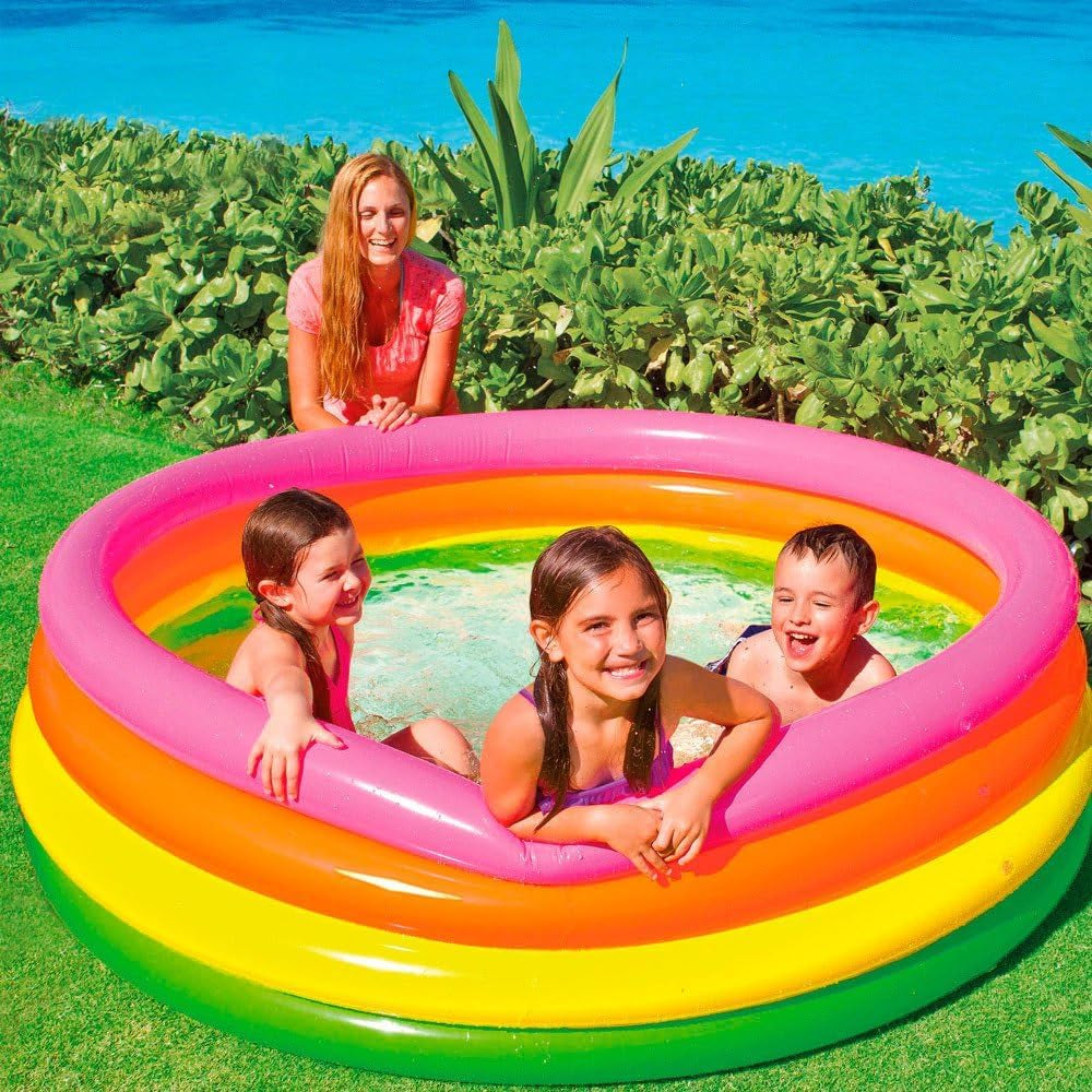 Intex 56441 NP - Piscina Hinchable Sunset Glow, Cuatro Aros, Vinilo, Multicolor, 168x46 cm