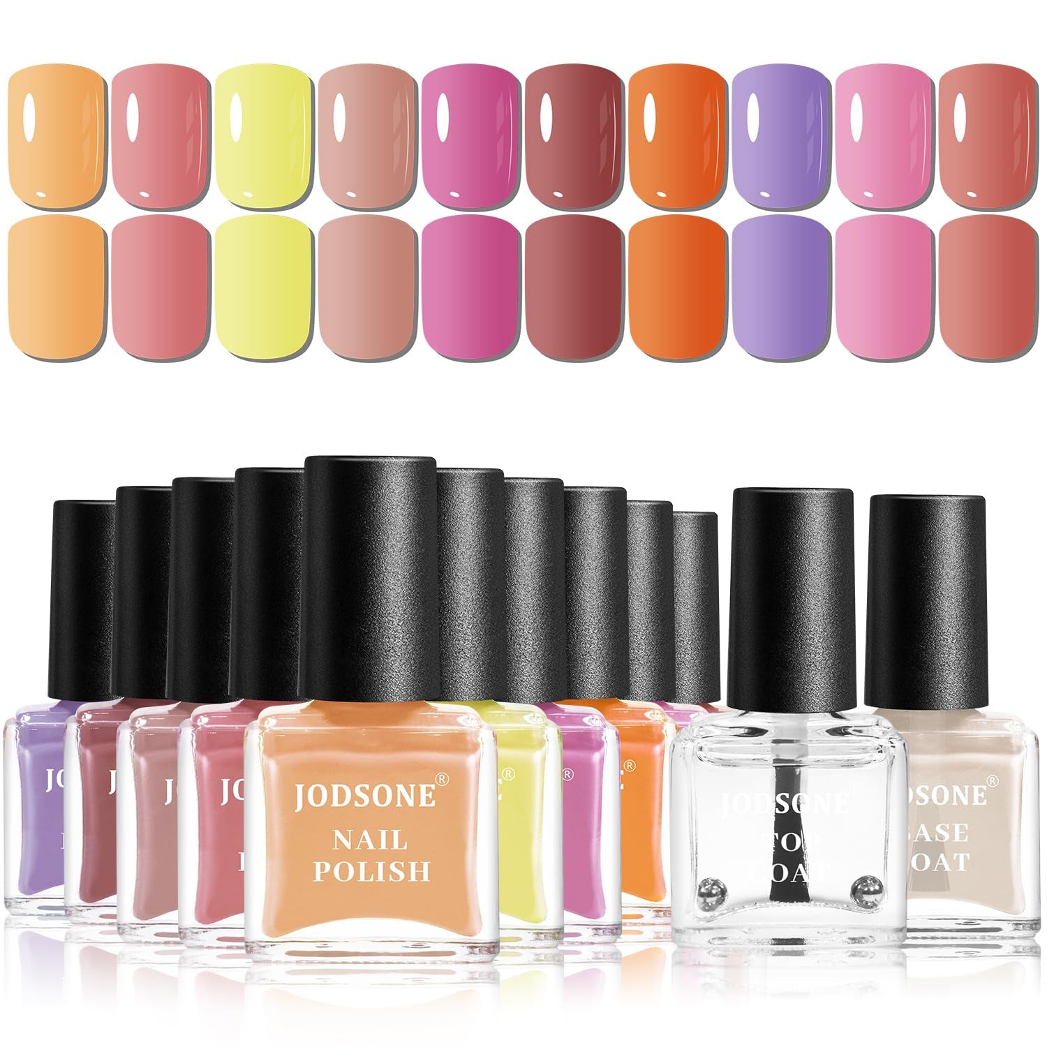 JODSONE Juego de esmaltes de uñas de 12 piezas, combinación de 10 colores, 2 capas base y capa superior, esmalte de uñas de secado rápido para aficionados y principiantes