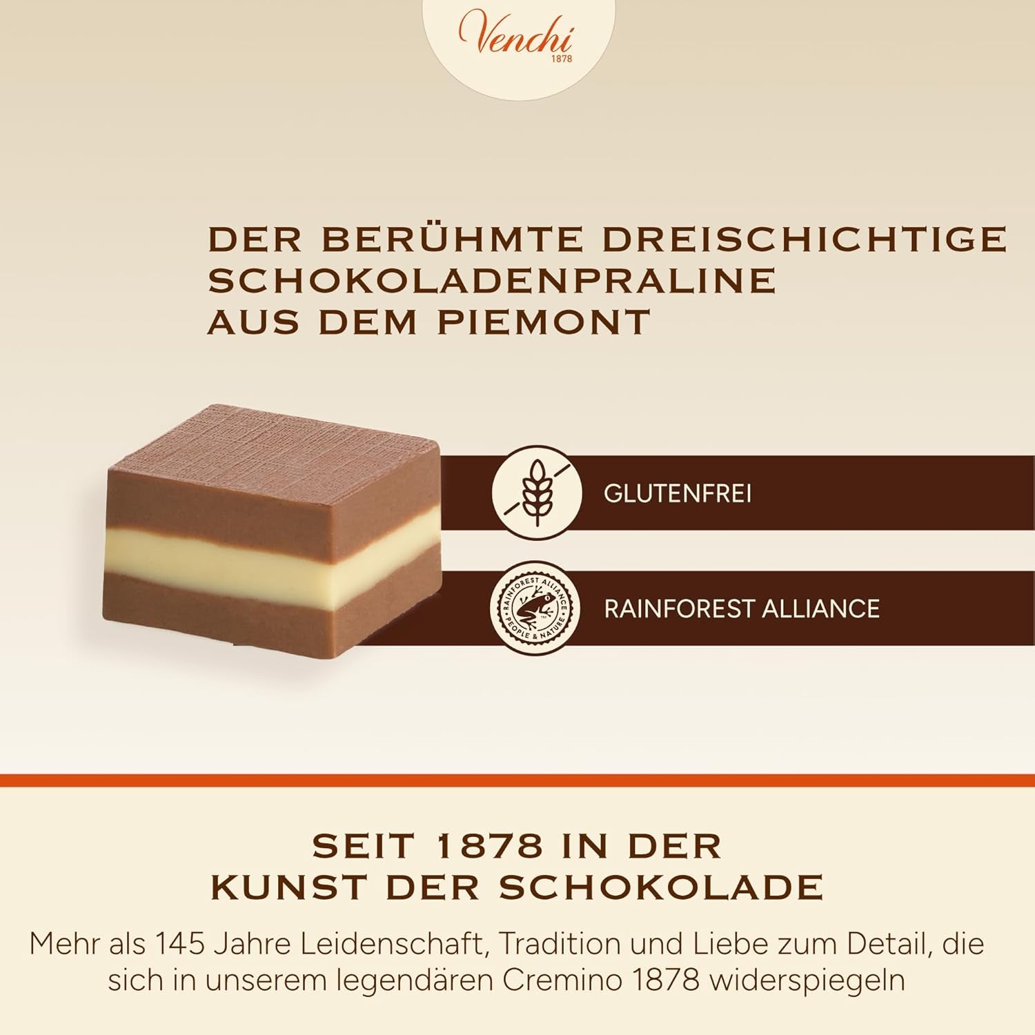 Venchi - Cremini 1878 - Chocolate de tres capas con gianduja con leche y pasta de almendras, "Avellanas Piamontesas IGP", 1 kg, sin gluten, sin colorantes y sin conservantes