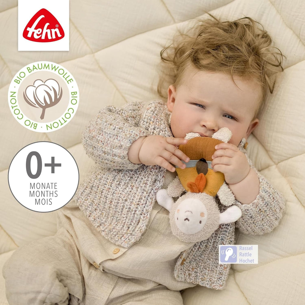 Fehn baby inel de prindere jucărie oaie fehnNATUR - jucărie de pluș cu bumbac organic - jucărie pentru copii cu clopoțel și jucărie pentru învățare jucăușă - jucărie de prindere pentru bebeluși și copii mici de la 0+ luni Jucarii Bebe Naty Shop