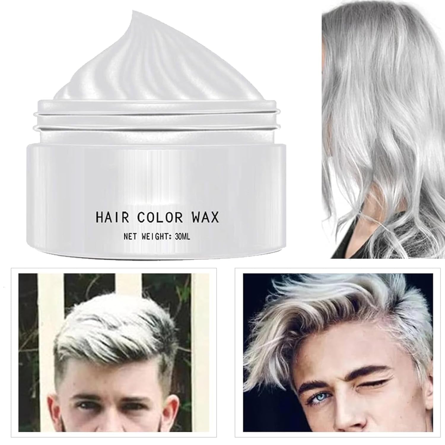 Vopsea de păr albă naturală, Vopsea de ceară de păr albă, Vopsea de păr naturală unisex albă, Vopsea de păr albă, Ceară de păr pentru petrecere Cosplay Halloween, Vopsea de păr Ceară de păr pentru petrecere, 30ML Vopsea pentru par Naty Shop