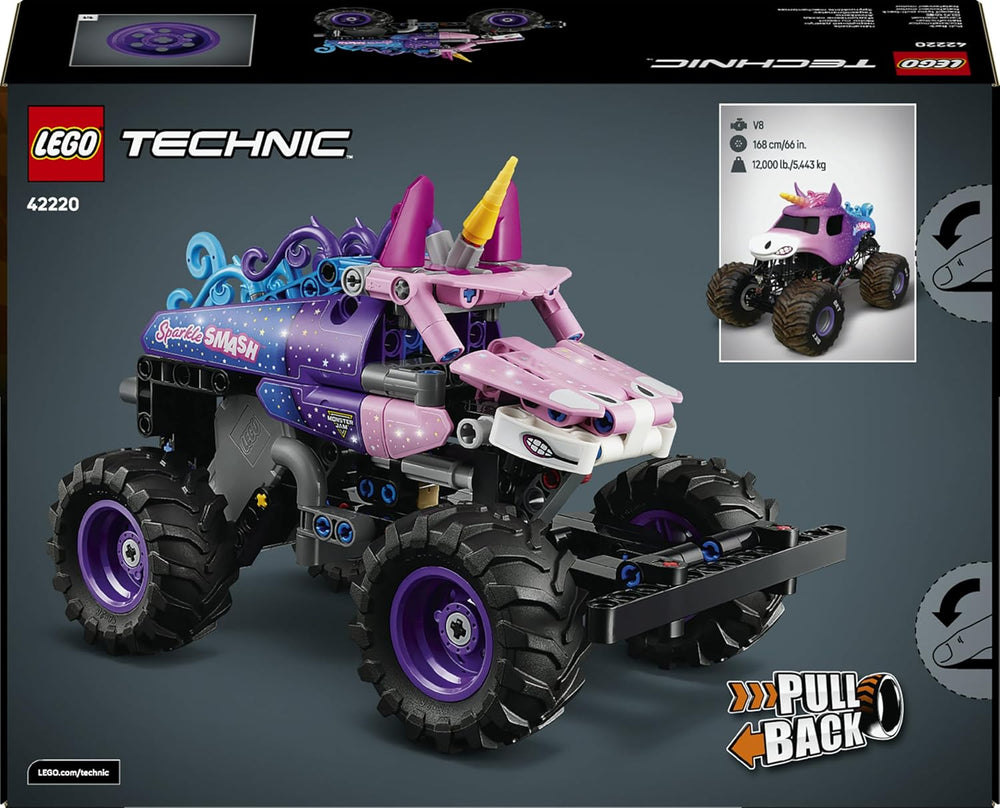 LEGO Technic Monster Jam Sparkle Smash con motor de rueda - Technic Monstertruck & Einhorn Monster Truck Spielzeug - Juegos creativos de 7 años para niños, niñas y niños - 42220