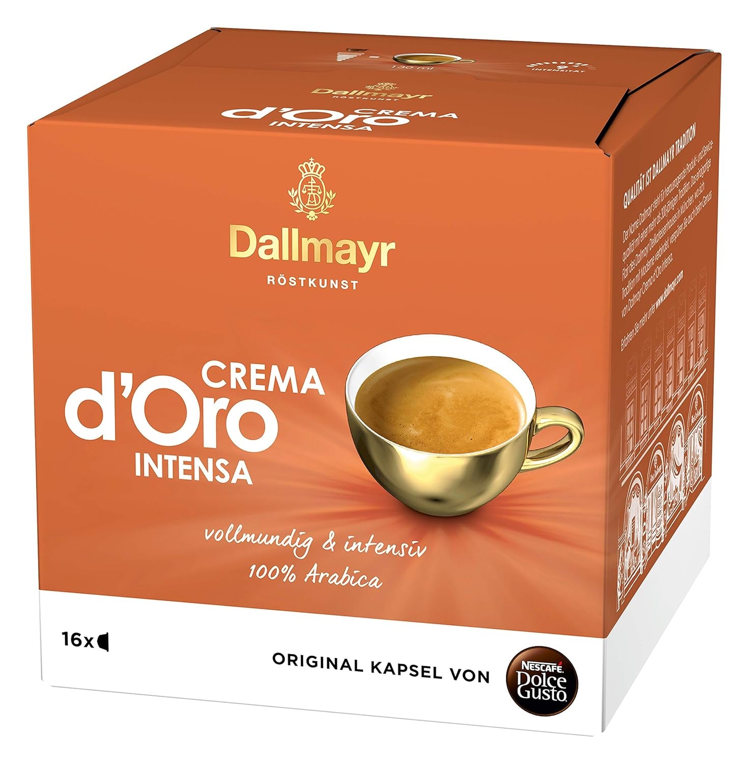 Dallmayr Crema d´Oro, XXL-Vorratsbox & Dallmayr Crema d´Oro intensa (48 Kaffeekapseln, Intensität 9 von 12, 100% Arabica-Bohnen), 3er Pack (3x16 Kapseln)