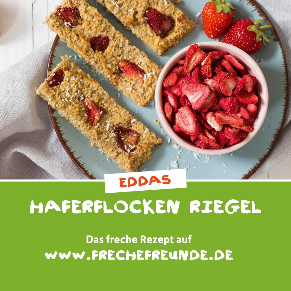 FRECHE FREUNDE Chips de frutas de fresa orgánicos, chips de frutas liofilizadas, frutas secas en rodajas naturales sin azúcar añadido, vegano, sin lactosa, sin gluten, paquete de 12 (12 x 12 g)