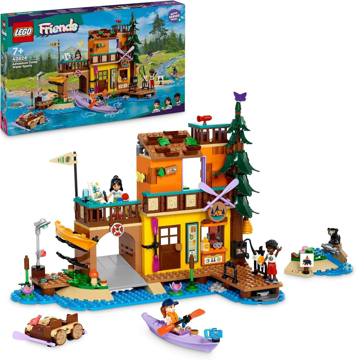 LEGO Friends Tabără de aventură cu caiac, jucărie de construcție pentru jocuri de rol, idee de cadou pentru fete și băieți de la 7 ani, set cu 3 figurine și un urs, jucărie de camping 42626 Seturi de constructie Besuche den LEGO-Store Titlu implicit