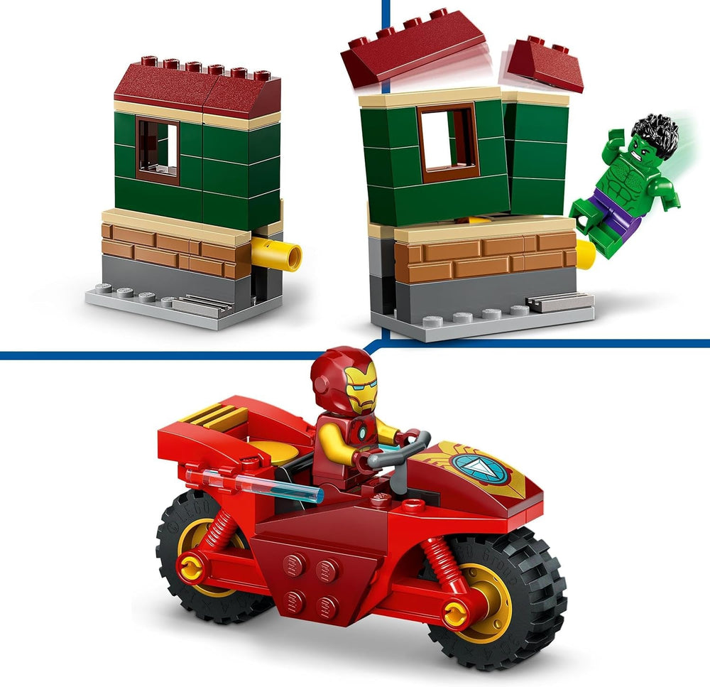 LEGO Marvel Iron Man con Bicicleta y Hulk, Juguete de Construcción de Superhéroe para Niños, Set de Colección con Bicicleta y Minifiguras, Regalo para Niñas y Niños de 4 Años 76287 Juegos de Construcción Besuche den LEGO-Store