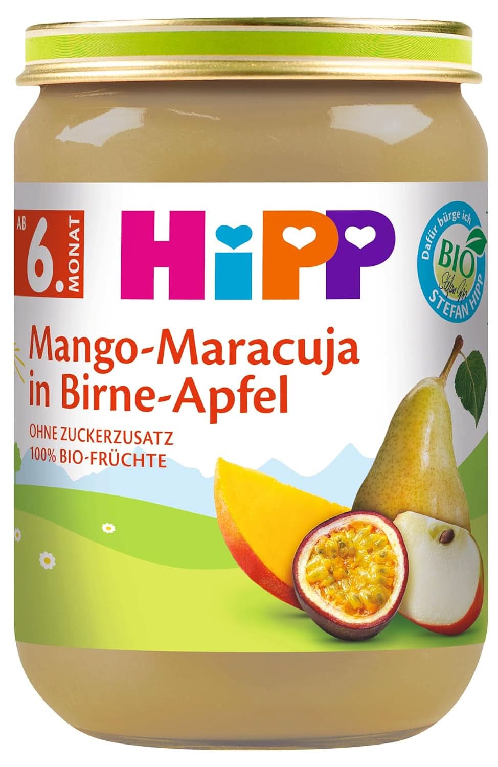 Hipp Para Pequeños Gourmets, Nectarinas con manzana y mango, sin azúcares añadidos, 6 X 190 gramos Madre e Hijo Naty Shop 190 gramos Mango y maracuyá en puré de manzana con peras