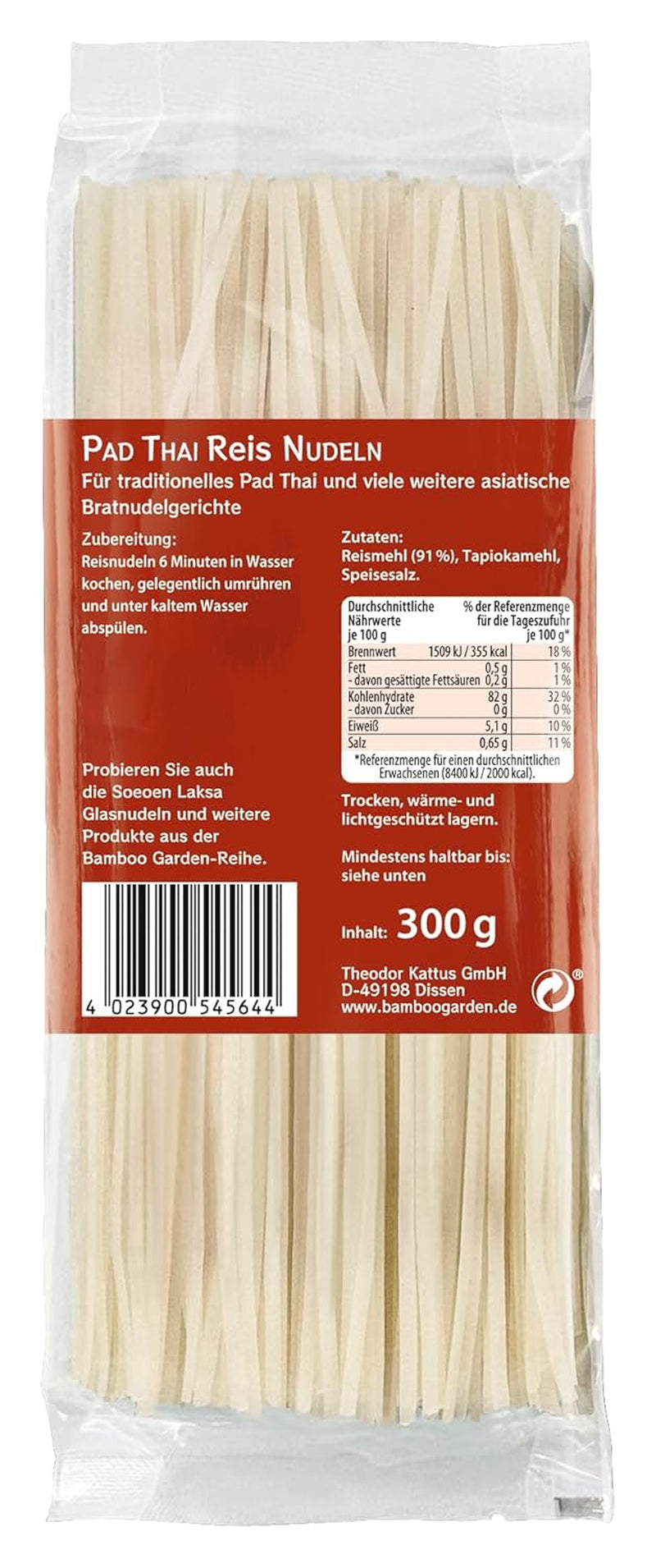 Bamboo Garden - Palitos de fideos de arroz Pad Thai, para platos de fideos tradicionales como Pad-Thai, vegano, 1 x 300 g (el diseño del paquete puede variar)