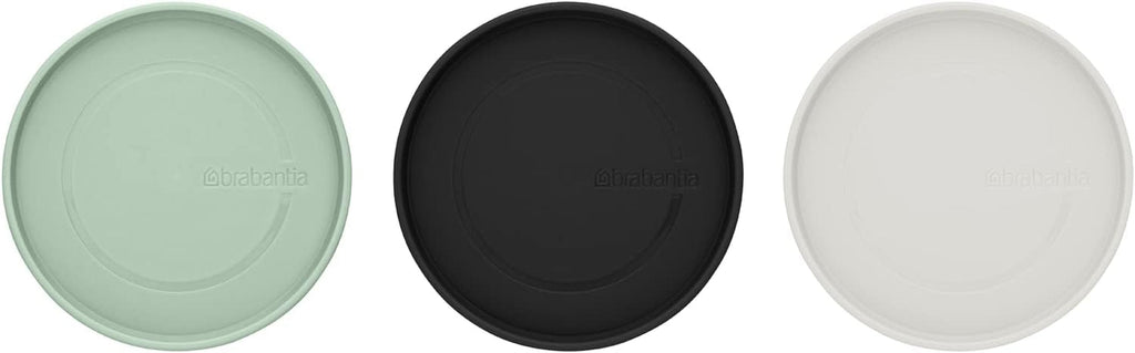 Brabantia - Recipient de sticlă stivuibil cu capac - Set de 3 - Depozitare alimente - Păstrează alimentele proaspete pentru mai mult timp - Sigiliu din silicon - Se spală în mașina de spălat vase - Gri închis/gri deschis/verde jad - 0.3L/0.6L/1.1L Cutii depozitare alimente Naty Shop