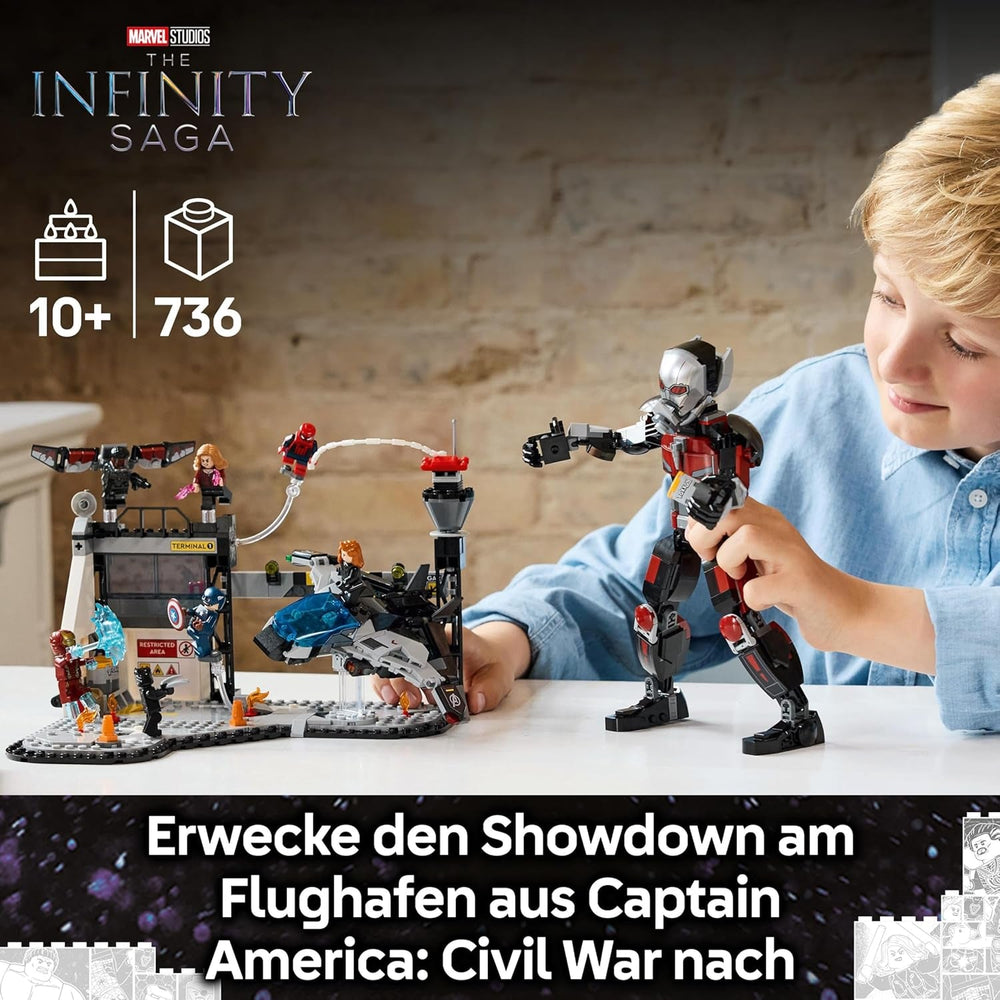 LEGO Marvel Captain America: Civil War Action Duel - Juego de superhéroes con 8 minifiguras - Juego de construcción y juego de aviones de juguete - Regalo para niños y niñas 76314 Juegos de construcción Besuche den LEGO-Store