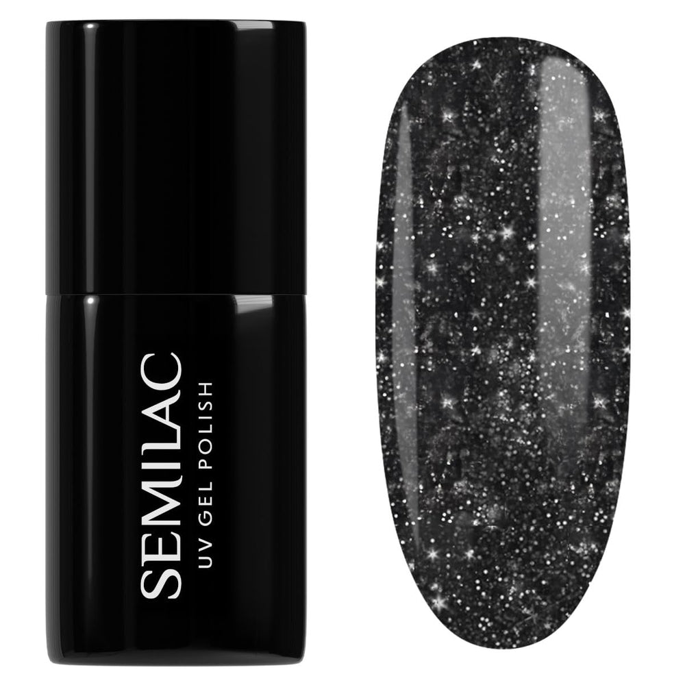 Semilac Esmalte de Uñas UV 394 Sparkling Midnight Date 7 ml - Cielo nocturno oscuro con efecto brillo - Colección Love Is In The Nails