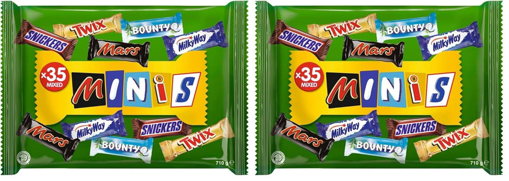 Mini paquete a granel de chocolate mixto, chocolate, 35 mini snacks de chocolate (Mars, Snickers, Bounty, Twix, Milky Way) como dulces, regalo de chocolate, caja de dulces (710 g)