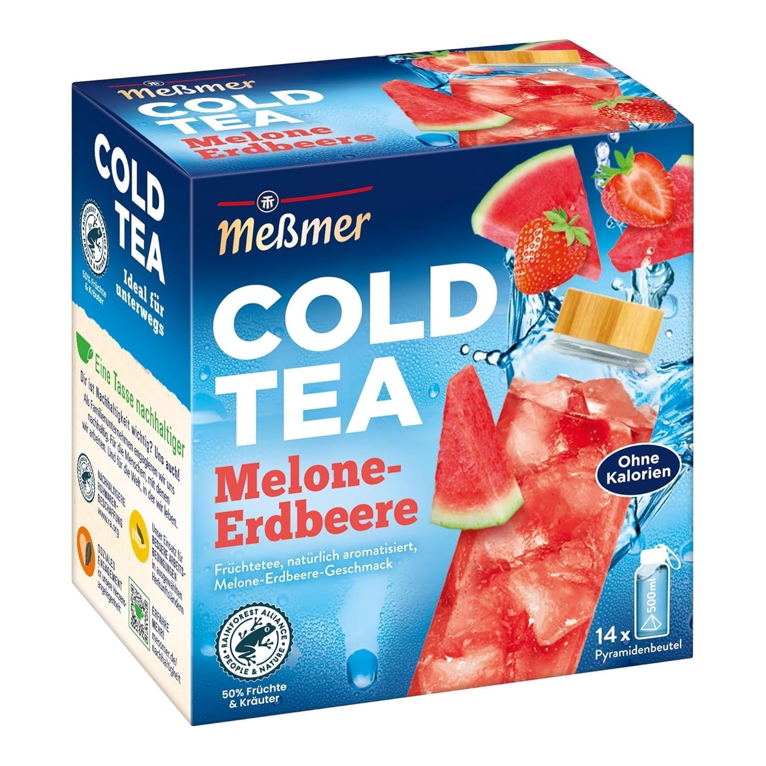 Meßmer Cold Tea Trinkpause Zmeură | Ceai de fructe, aromatizat natural, cu gust de zmeură | Ediție limitată | Pentru infuzie rece | 14 pliculețe piramidale