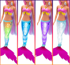 Simba Steffi Love Mermaizing – Păpușă sirenă cu funcție de lumină curcubeu, păr extra lung, figurină delfin și agrafe de păr, 39 cm înălțime, funcție Try-Me, vârste 3+