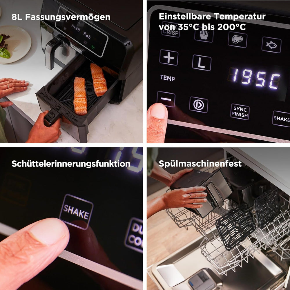 Kenwood Khealthy Twin Airfryer, 8L (2X4L), doble cámara, 8 programas, función Dual Cook & Sync Finish, pantalla táctil Electrodomésticos Naty Shop