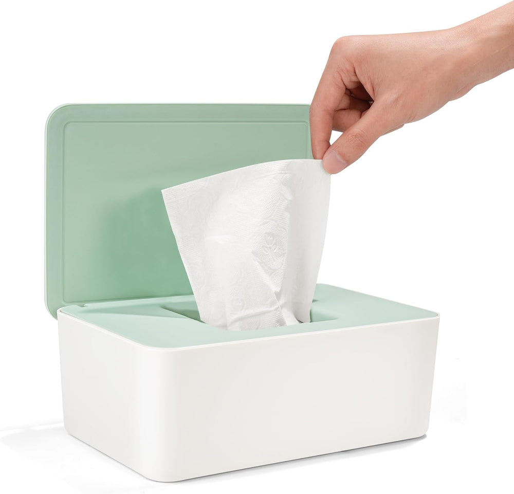 Caja de toallitas húmedas con tapa, caja de toallitas húmedas, dispensador de toallitas húmedas para bebés, caja de almacenamiento impermeable y sellada, dispensador de toallitas húmedas para baño, cocina, blanco