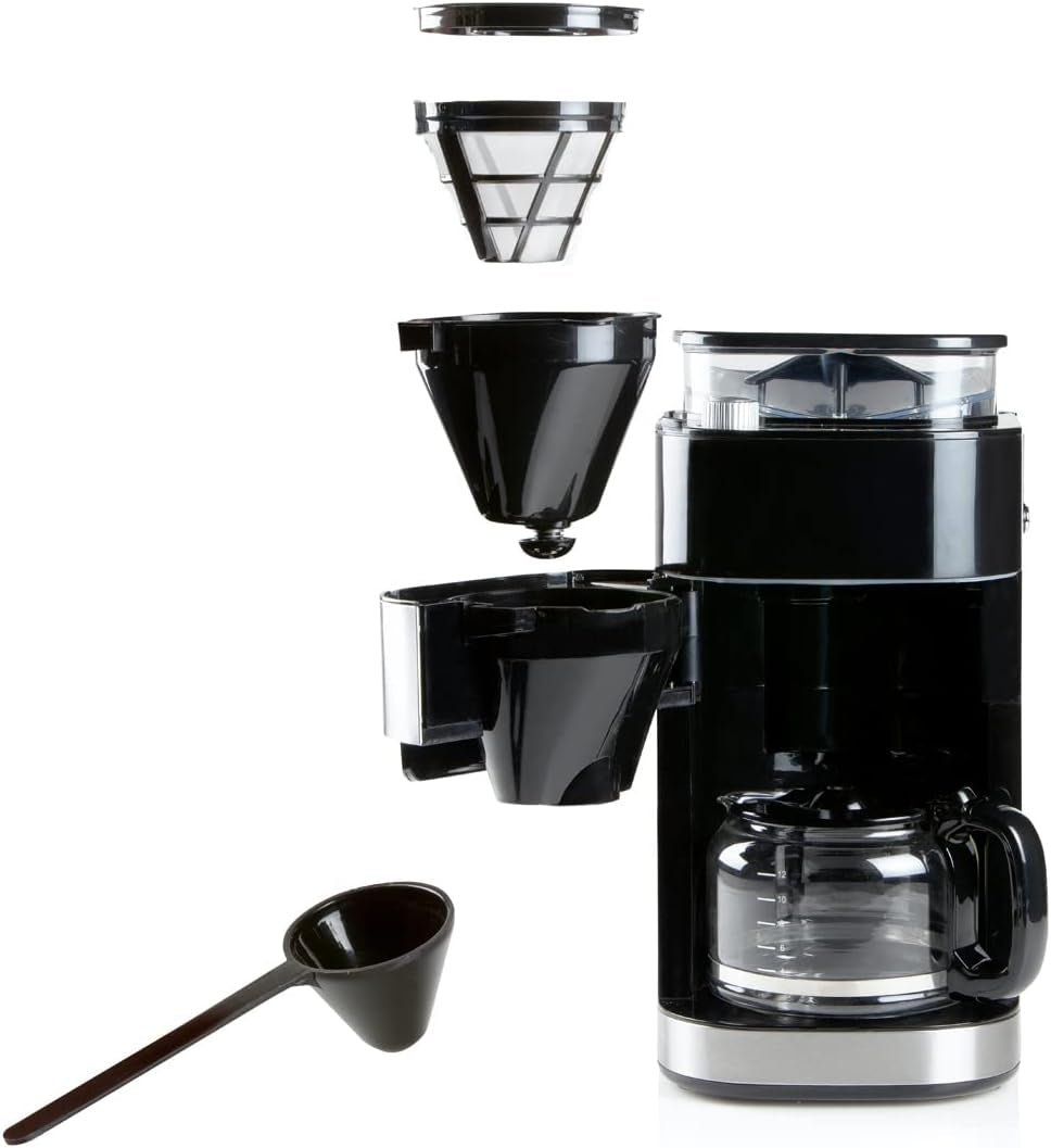 Espressor DOMO DO721K „Grind and Brew” - Funcție Boab-to-Cup - Afișaj LCD - Pentru cafea măcinată sau boabe întregi - 1,5 L