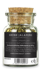 Ankerkraut Grüne Jalapeno, scharfe Chili, Chilis geschrotet, Finisher Scharf Würzen, Scharfes Essen Kochen, Highlight Chili con Carne, Fleisch, Kartoffeln, 45g im Korkenglas