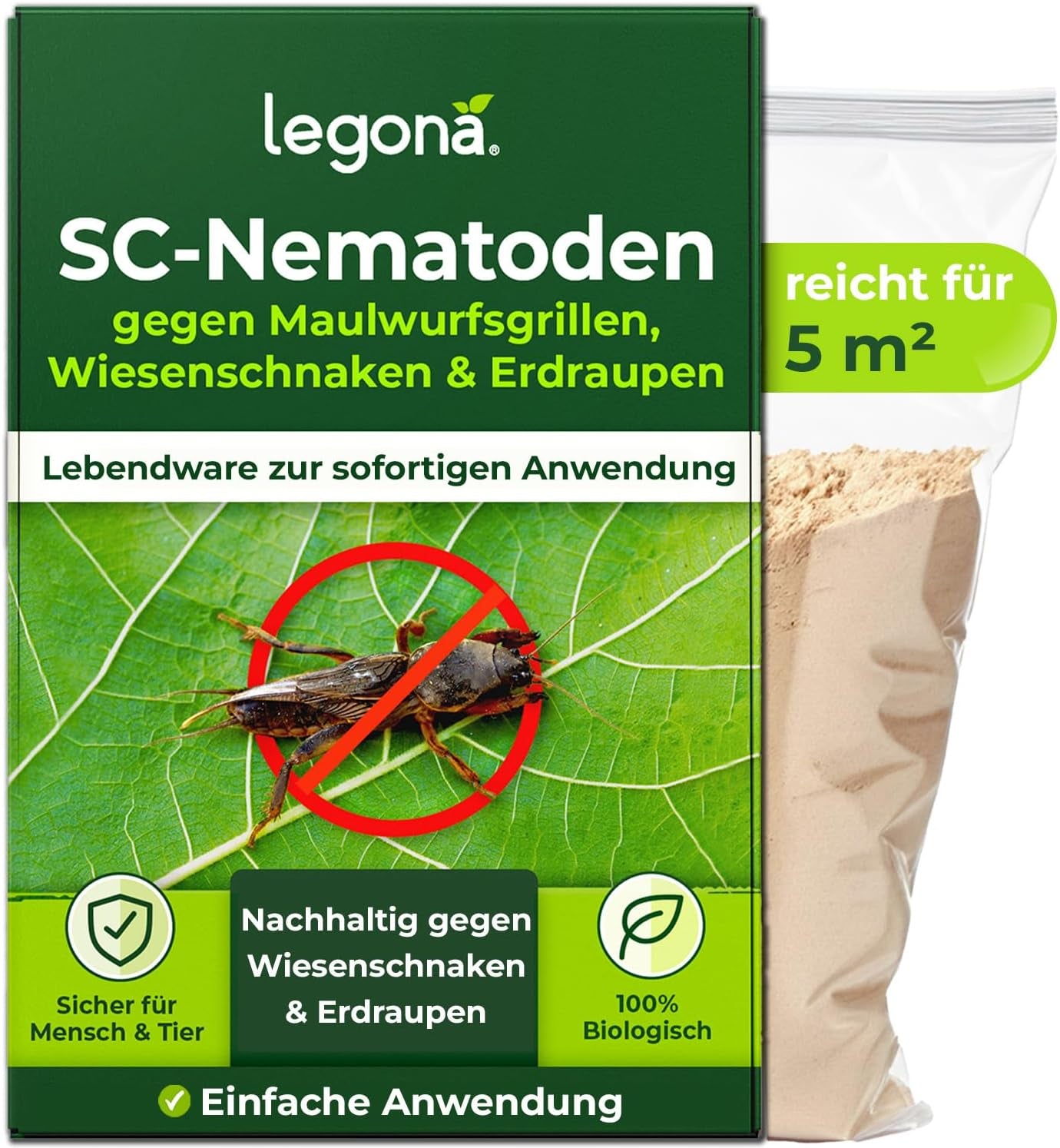 Legona Sc-Nematoden Zur Bekämpfung Von Maulwurfsgrillen - 50 Mio. Für 100M² / 250L Blumenerde/Bio Schädlingsfrei Gießmittel Für Rasen Und Beet