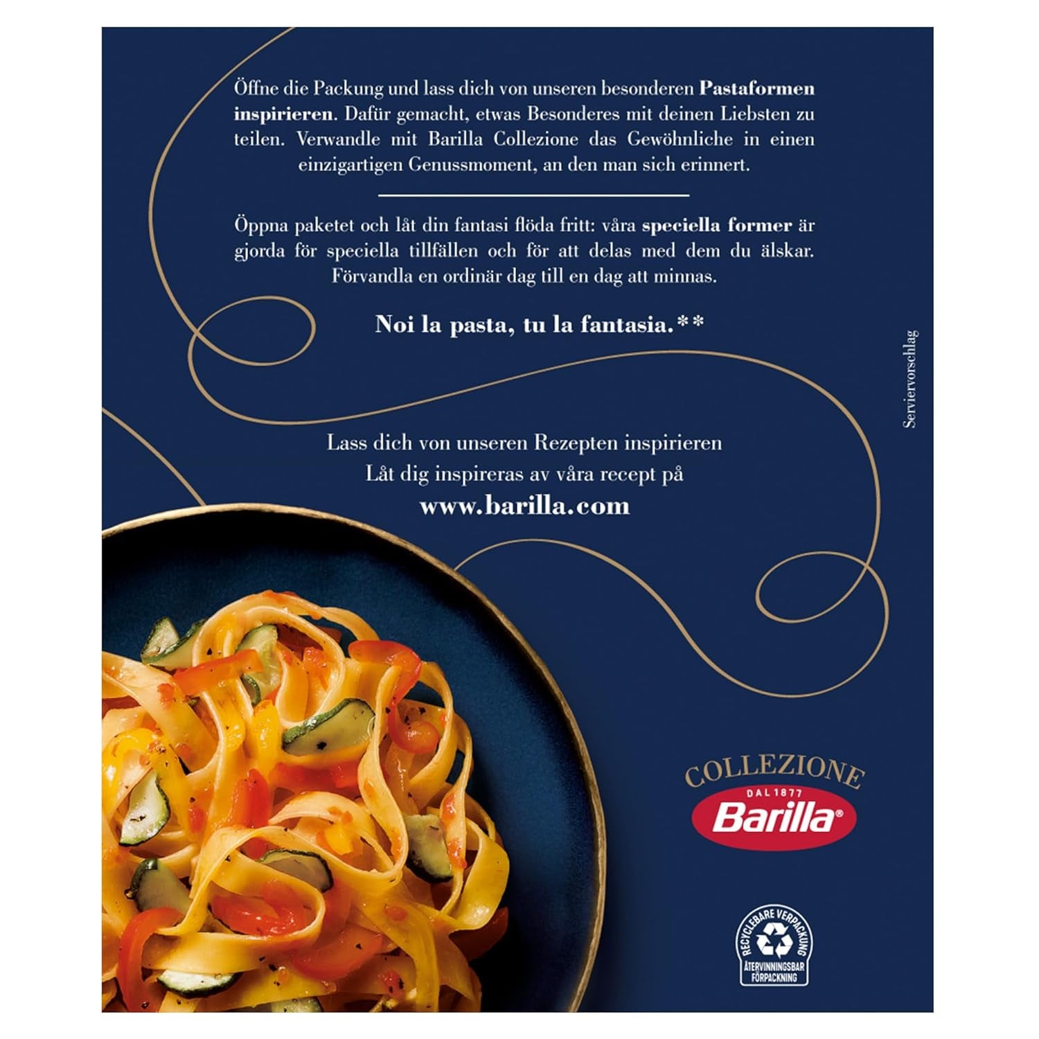 Pasta Barilla Collezione Fettuccine, (1 x 500 g) (Paquete de 3)