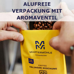 Martermühle Crema Espresso 500g tare | Arabica/Robusta | Arome: Cacao neagră, alune | Boabe de espresso întregi prăjite ușor, aciditate scăzută